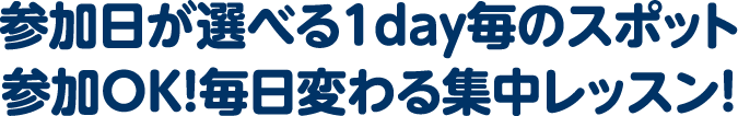 参加日が選べる1day毎のスポット参加OK!毎日変わる集中レッスン！